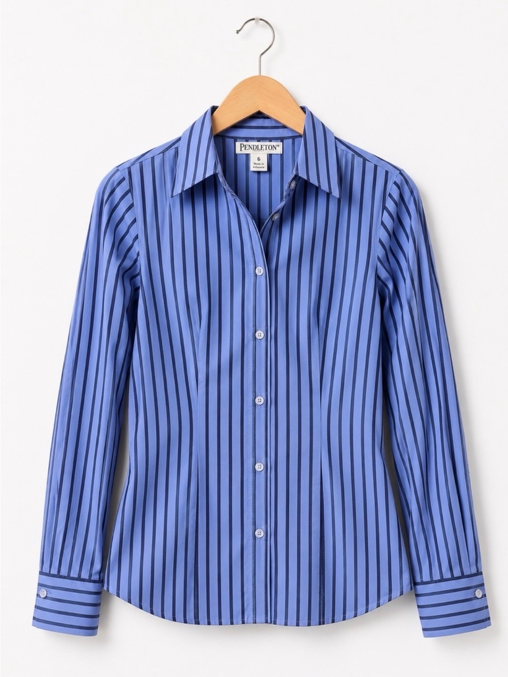 Pendleton Women’s Blue Black Striped Stretch Button Down Shirt Size 6